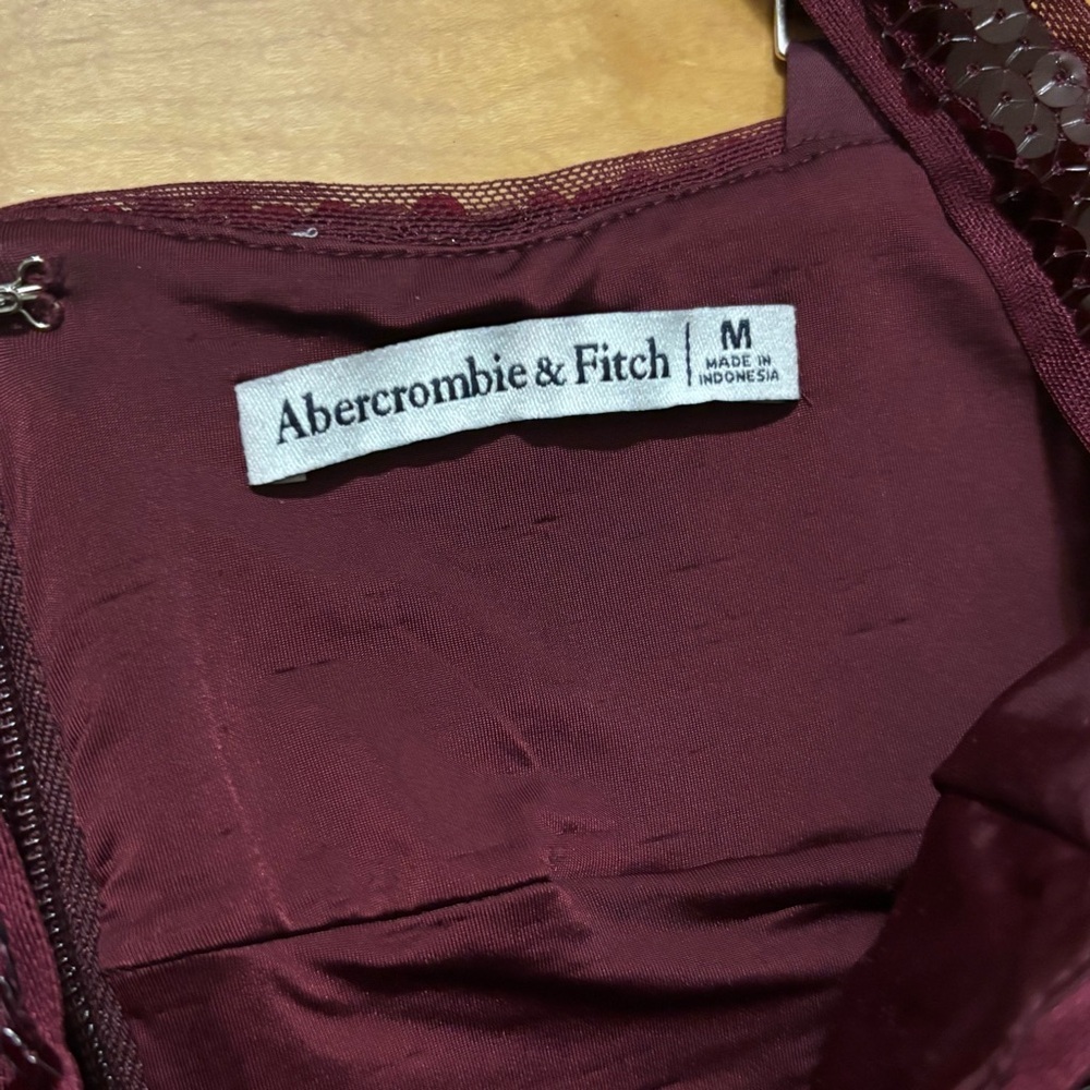 Abercrombie & Fitch Corset Sequin Midi Dress Womens Size Medium Red Deep Wine - Picture 5 of 6